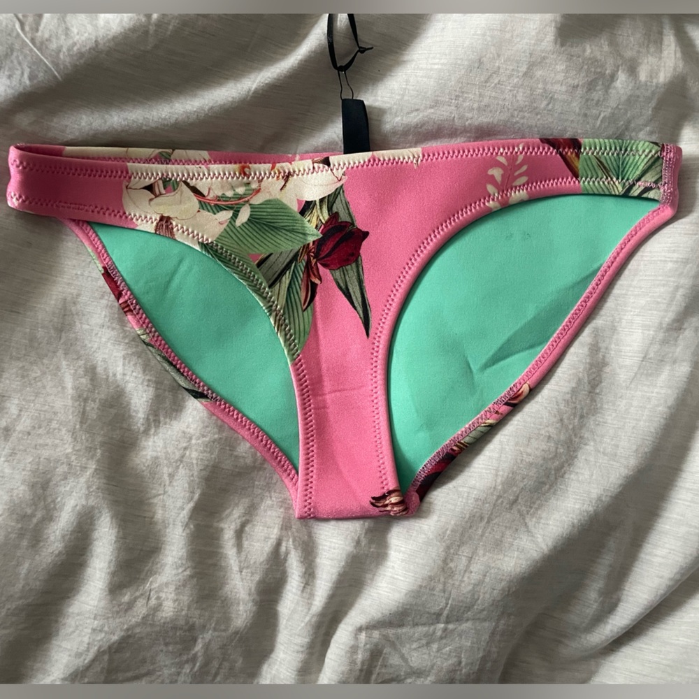 Pink Floral Triangl Neoprene Swim Bottoms (Medium)